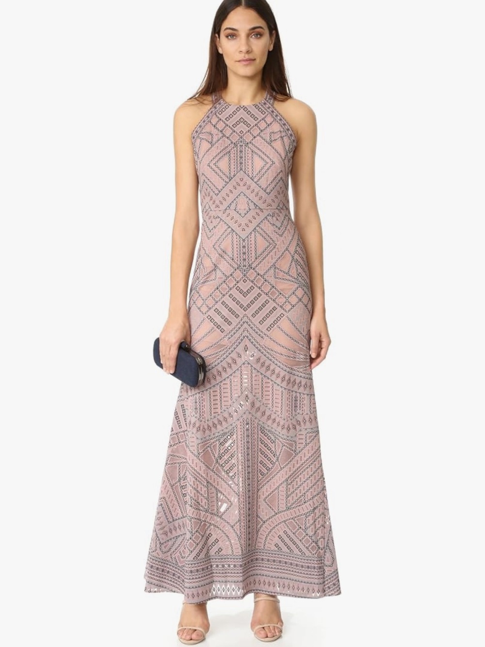 BCBGMAXAZRIA Pink Geometric Gown